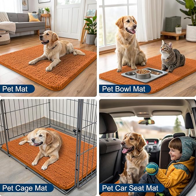 Smiry Dog Door Mat for Muddy Paws 70x35, Absorbent Dirt Trapper, Non-Slip Washable Chenille Entryway Rug for Inside Floor, Clay, Classic Solid