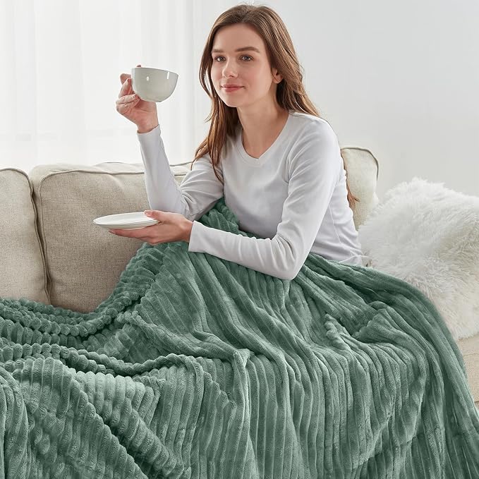 Nestl Green Throw Blanket for Couch - Cozy Warm Fuzzy Blankets for Women, Set of 2 Small Fleece Throws for Girls - Sage Green, 50 x 60 Inches
