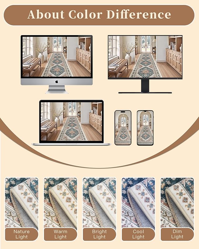 Madane Hallway Runner Rug 2x12, Extra Long Washable Runner Rugs with Rubber Backing, Non Slip Carpet Runner for Hallway, Vintage Rug Runners for Kitchen Laundry Room Entryway (Navy Blue, 2'x12')