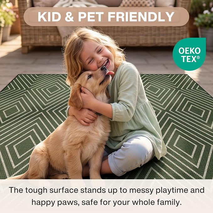 Tribesigns Modern Easy Jute 3x5 Washable Outdoor Patio Porch Area Rug,Green | Machine Washable, Non-Slip with 4 Rug Tape, Ultra-Thin Low Pile, for Farmhouse Indoor Kitchen Entryway Deck RV Balcony