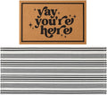 2 Pcs Outdoor Door Mat Combo Set Layered Outdoor Rug and Coir Welcome Doormat Non Slip Outside Floor Mat for Front Porch Entryway Patio Yard Decor(Yay You're Here,24'' X 51',18'' X 28'')