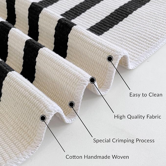 IOHOUZE Black Beige Striped Rug -2'x3' Front Door Rugs Outdoor, Small Washable Area Rug for Front Porch, Spring Summer Welcome Mats Outdoor Indoor, Doormat for Entryway Porch Entrance