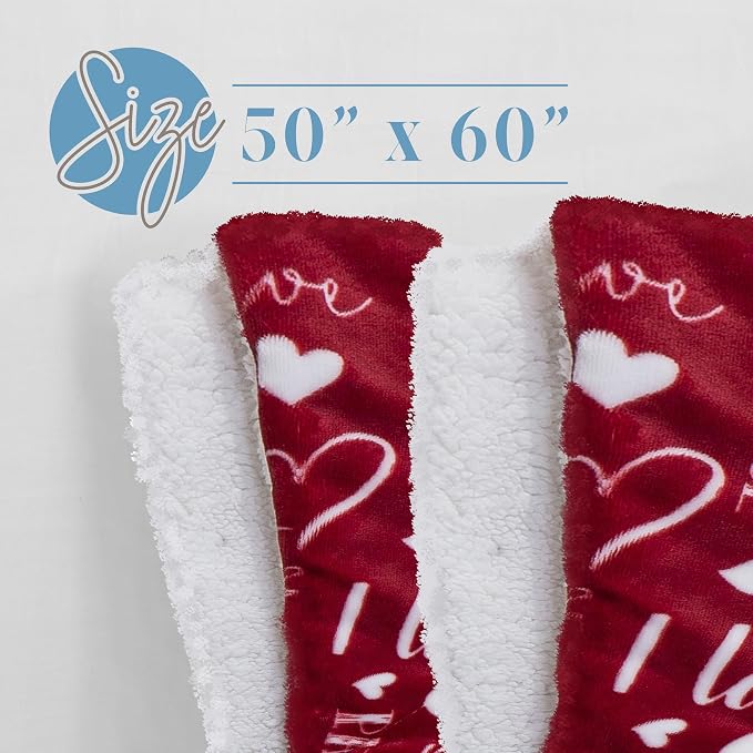 Elegant Comfort Valentine's Day Sherpa Fleece Throw Blanket for Couch - Soft and Warm Sherpa Backing Reversible Red Hearts Flannel Blanket Valentines Decor, 50 x 60 inches, Love You Red