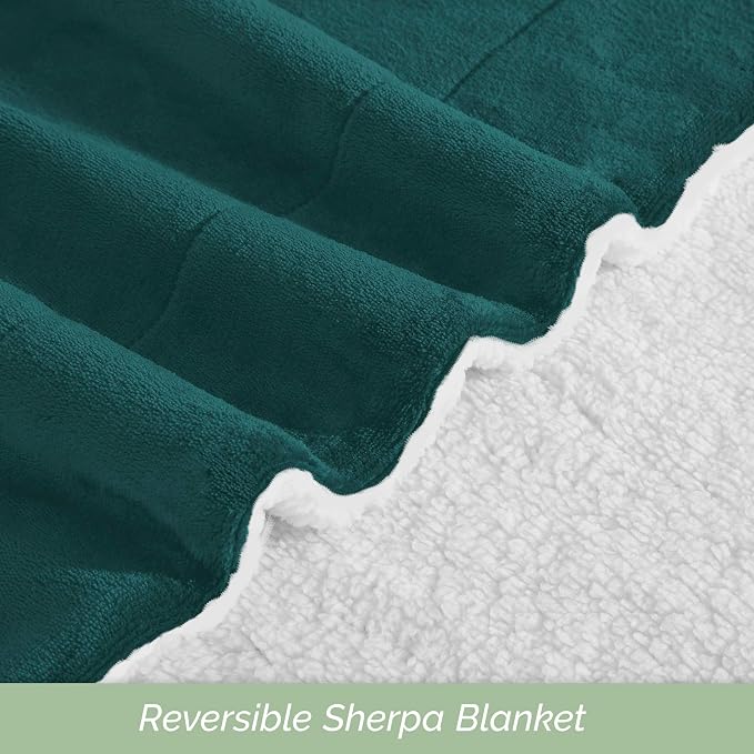 Elegant Comfort Ultra Soft Reversible Flannel Sherpa Blanket - Cozy Silky Fleece Throw for Couch, Bed - Plush Fuzzy Warm Winter Blanket for Gift, Queen, Turquoise