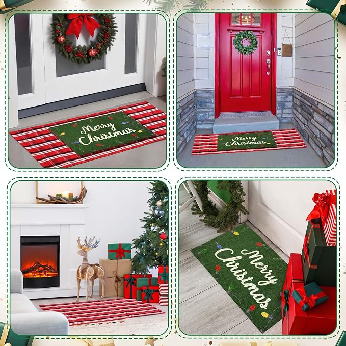 2 Pcs Outdoor Door Mat Combo Set Layered Outdoor Rug and Coir Welcome Doormat Non Slip Outside Floor Mat for Front Porch Entryway Patio Yard Decor(Light String,24'' X 51',18'' X 28'')