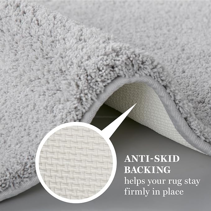 MARTHA STEWART Drylon Microfiber Bath Rug - 1 Piece, Ultra Soft Plush, Non-Slip, Thick, Washable Bathroom Rugs, Home Decor Accessories, Household Essentials, Large Bath Mat, 21" x 34", Light Gray