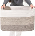 ICERZCZ Large Rectangle Blanket Basket, Large Storage Basket for Organizing, Cotton Rope Woven Basket for Storage with Handles, Baby Nursery Living Room Bedroom, 22”x17”x12”, 75L