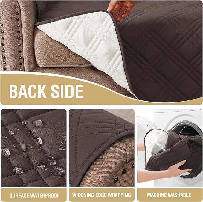 H.VERSAILTEX 100% Waterproof Couch Cover 2 Cushion Sofa Modern Sofa Covers Waterproof and Washable Thick Soft Couch Cover for Pets with Elastic Straps(Loveseat,Chocolate/Beige)