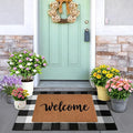 2 Pcs Home Decor Door Mat Combo Set, Coir Welcome Mat & 27.5 x 43 Inches Black and White Plaid Rug,Layered Buffalo Plaid Mat for Front Porch Entryway, Indoor Outdoor Welcome Mats