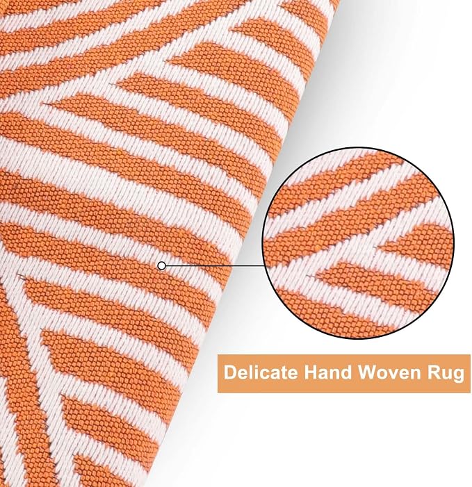 Tiffasea Washable Runner Rug 2'x6' Fall Orange Kitchen Rugs Hallway Runner | Cotton Woven Area Rug Modern Runner Rug Entryway Throw Rugs Indoor Outdoor Carpet for Bedroom/Bathroom/Living Room/Laundry