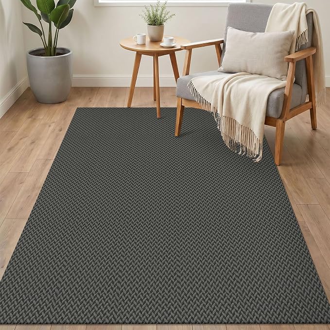 IOHOUZE Washable Area Rug 3x5 Non Slip Rubber Backed Woven Rugs for Entryway Rugs Indoor Outdoor Doormat Throw Rug Floor Carpet for Entrance Kitchen Front Door, Grey/Black