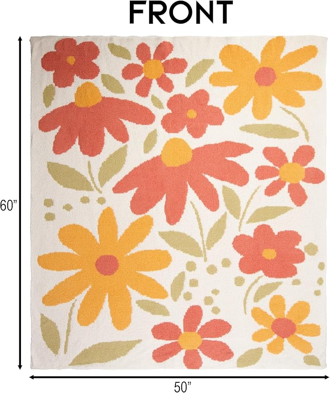 Carstens, Inc. Luxury Soft Stretchy Reversible Plush Throw Blanket, Large 50" x 60", Petal Power