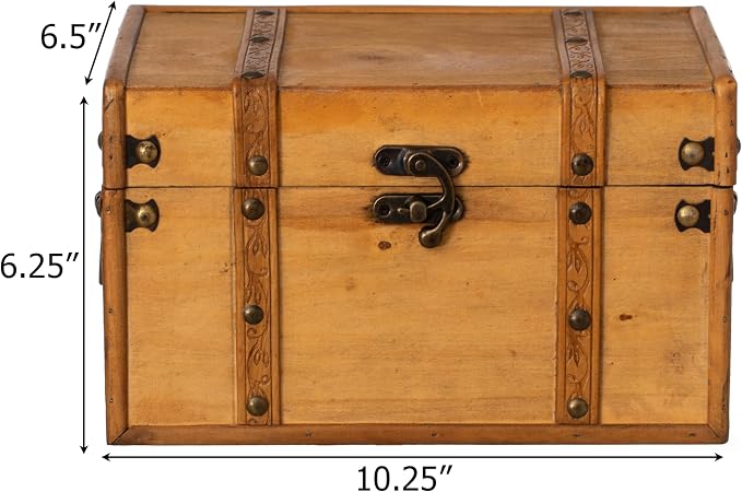 Vintiquewise Farmhouse Antique-Style Wood Treasure Chest with Leather Straps & Front Latch Decorative Storage Trunk for Trinkets Jewelry or Letters Rustic Accent for Home or Office Decor, Large