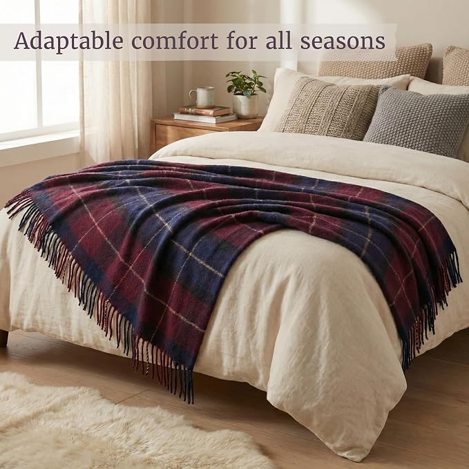 Lavish Home Throw Blanket – 50x60 Soft Cashmere-Like Acrylic, Machine-Washable and Lightweight Decorative Throw Blanket for Bed, Sofa, or Chair - (Blue & Red Plaid)
