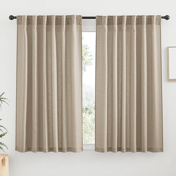 RYB HOME Linen Sheer Curtains for Small Window, Back Tab Breathable Absorbent by RYBHOME