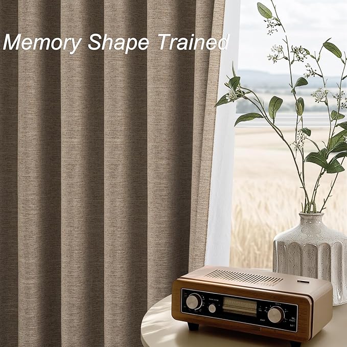 Topfinel Taupe Burlap Linen Blackout Curtains & Drapes 84 Inch Length 2 Panels Set, Flax Linen Brown Tan Beige Room Darkening Soundproof Cabin Curtains with Hooks Rings for Bedroom Living Room
