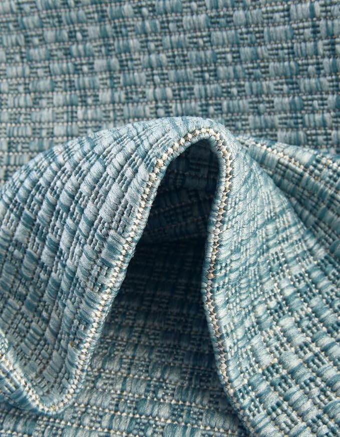 Unique Loom Collection Casual Transitional Solid Heathered Indoor/Outdoor Flatweave Area Rug (13' Round, Aquamarine/Ivory)