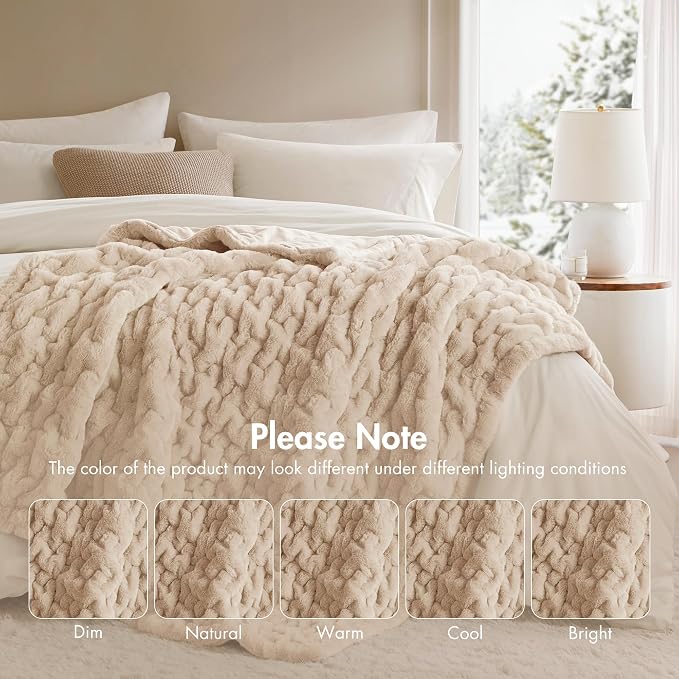 Madison Park Ruched Fur Throw Faux Fur Blanket for Sofa, 50" x 60", Tan | Luxury, Premium, Soft Cozy Brushed Long Pile, All Season Plush Modern OEKO- TEX Certification Warm For Bed, Couch or Sofa