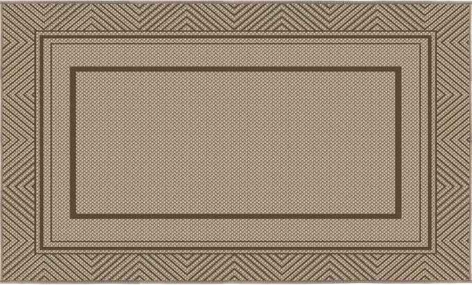 Capslpad Faux Jute 3x5 Area Rug, Geometry Line Patio Rug, Washable Front Porch Rug, Farmhouse Non-Slip Entryway Rugs for Indoor Outdoor, Brown