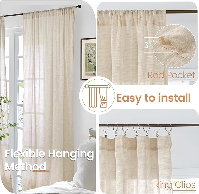 BGment Linen Natural Curtains 40 Inch Length for Short Window - Rod Pocket Small Drapes Light Filtering for Cafe Bedroom Semi Sheer Lightweight Burlap Rustic, 2 Panels Set, 30 X 40 Inch