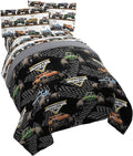 Monster Jam Full Size Comforter Set 5 Piece Kids Bedding for Boys, Black | Grave Digger Megalodon, Comforter Sheets Pillowcases, Official Product, Soft Microfiber, Machine Washable, Boys Gift