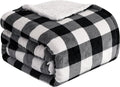 Elegant Comfort Ultra Soft Reversible Buffalo Plaid Flannel Sherpa Blanket - Cozy Silky Checkered Fleece Throw for Couch, Bed - Plush Fuzzy Warm Winter Blanket for Gift, Full, Black