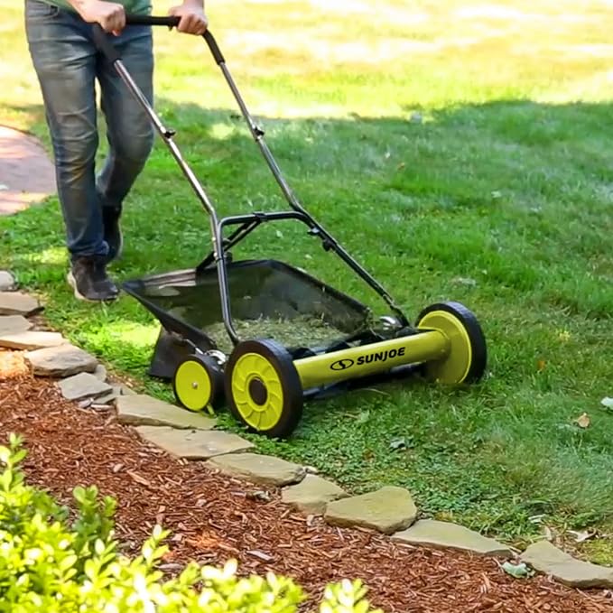 Sun Joe Manual Push Reel Lawn Mower with 8.5-Gal Grass Catcher, 20-Inch Cutting Width - Heavy-Duty Yard Trimmer Machine for Gardening Care and Maintenance, MJ502M
