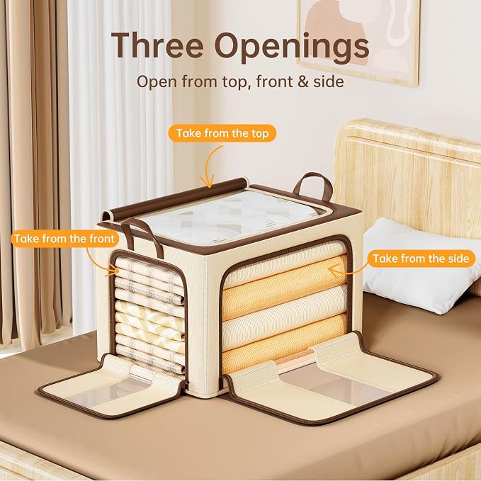 3 Openings Clothes Storage Bins with Metal Frame，100L (brown) | Oxford-Gewebe