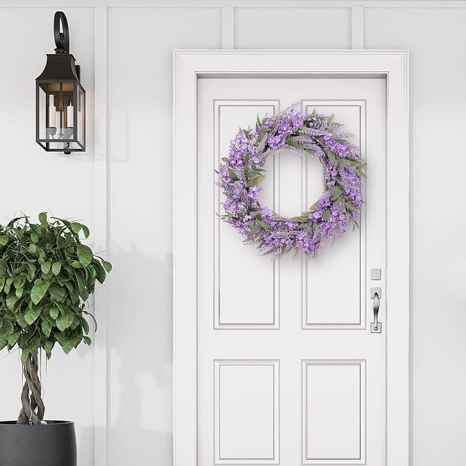 30" Artificial Lavender Floral Spring Wreath with Green Leaves
