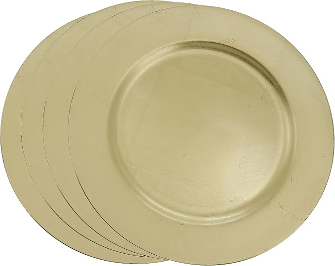 SARO LIFESTYLE Decorative Charger Plates, 13” Round Plastic Charger Plates, Set of 4 – Elegant Table Décor for Events, Weddings & Home Dining, Gold