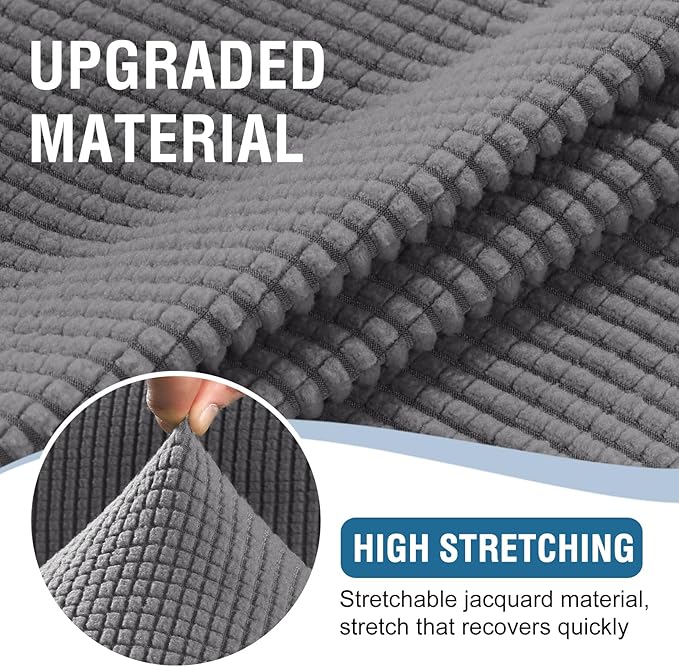 H.VERSAILTEX 4 Piece Sofa Cover Stretch Couch Covers for 3 Cushion Couch Sofa Traditional Chesterfield Sofa Covers (Base Cover Plus 3 Seat Cushion Covers) Thicker Jacquard Fabric (Large Sofa, Grey)