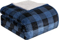 Elegant Comfort Ultra Soft Reversible Buffalo Plaid Flannel Sherpa Blanket - Cozy Silky Checkered Fleece Throw for Couch, Bed - Plush Fuzzy Warm Winter Blanket for Gift, Twin, Blue