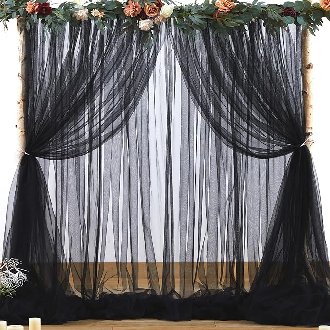 Black Backdrop Curtain Sheer Tulle Backdrop Curtain by Suppromo