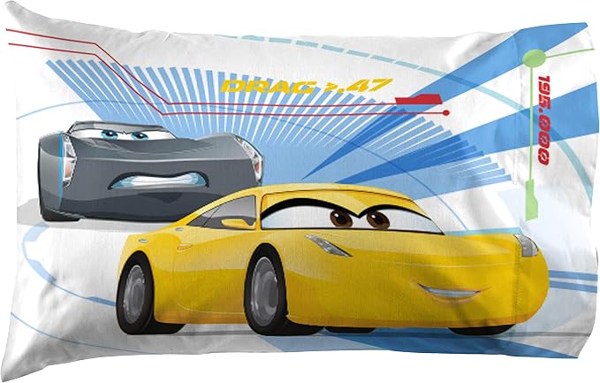 Jay Franco Kids Sheet Cartoon Set with Fitted, Flat Sheets & Pillow Cover - Ultra-Soft Bedding with Pillowcase for Room Decor, Red - Cars, 4 Piece Full