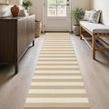 Rugalia Washable Woven Hallway Runner Rug, 2x8 Natural Beige Striped Cotton Rug Runners for Entryway Non-Slip Long Kitchen Mat, Modern Neutral Throw Runner Carpet for Outdoor Porch Laundry