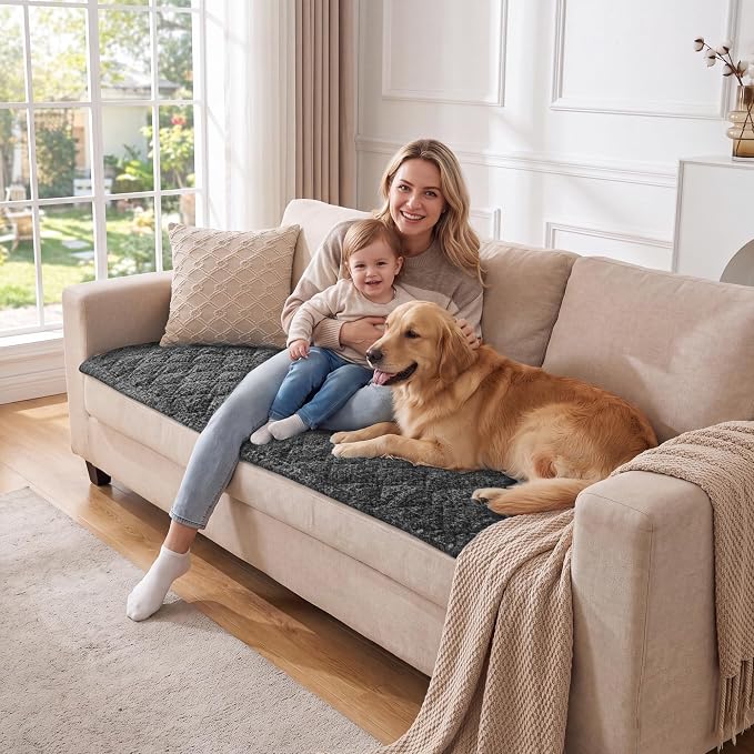 H.VERSAILTEX Chenille Couch Cover for Dogs Washable Soft Large Sofa Covers Sectional Sofa Cover Heather Blending Non-Slip Thick Couch Protector Dog Pet Bed Covers(Heathered Charcoal, 28" x 83")