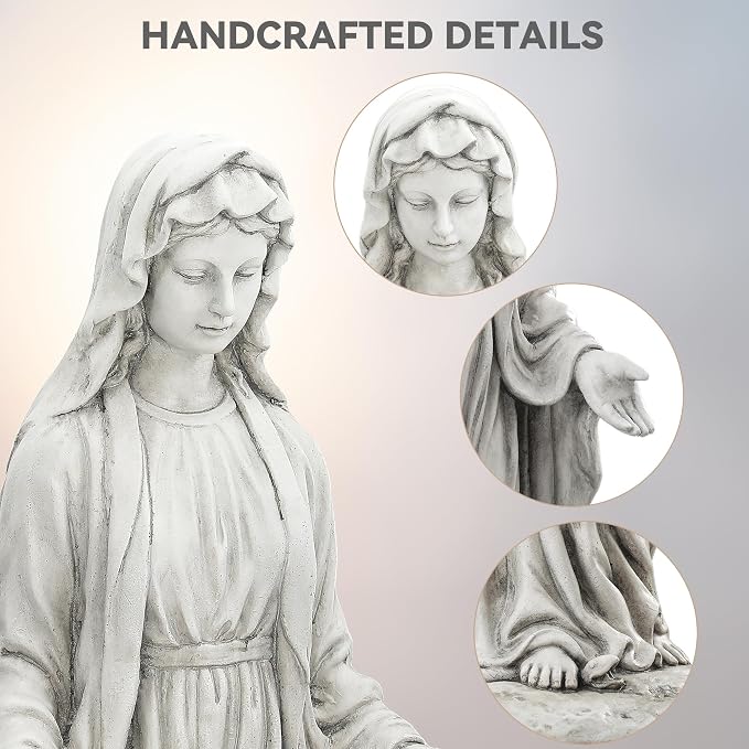 Virgin Mary Statue Outdoor, Large 30 Inch Religious Garden Statue | Blessed Catholic Praying Statue, Durable Weather MGO Stone Sculptures, for Home,Yard,Patio,Forch, Brings Peaceful Blessings