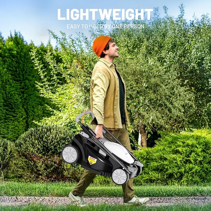 Litheli Electric Lawn Mower Cordless,Grass Cutter Machine for 1300 Sq.Ft. Lawnmower with Motor,13.2 in Cutting Width,8 Gallon Capacity,Cutting Height from 1 to 2.5 in with 4.0A Battery
