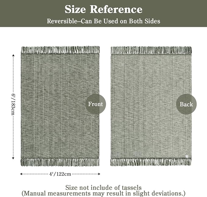 Collive 4' x 6' Sage Green Bedroom Area Rug, Modern Farmhouse Indoor Outdoor Rugs Boho Living Room Rug, Braided Comfy Bedside Mats Reversible Dining Room Carpet for Nursery Room Patio Decor
