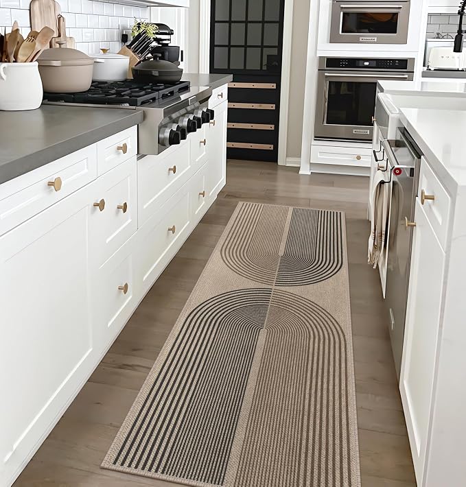 Rugalia Easy Jute Rainbow Runner Rug, 2x6 Washable Rugs Runner for Hallway Non-Slip Boho Farmhouse Long Kitchen Rug, Modern Abstract Indoor Outdoor Carpet for Porch Laundry Entryway