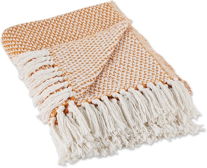 DII Woven Throw Collection 100% Cotton, Basketweave, 50x60, Pumpkin Spice