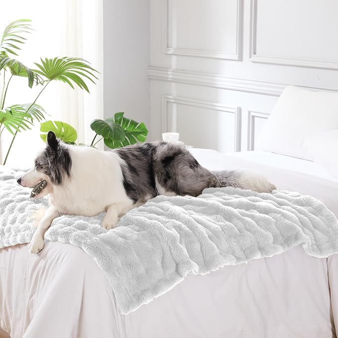 Modern Threads Water-Resistant Faux Rabbit Fur Pet Blanket for Dogs & Cats – Ultra-Soft Couch, Bed & Crate Protector, 30x40 White