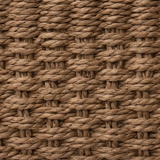 LA JOLIE MUSE Small Wicker Baskets for Organizing, Brown 3 Pack | Decorative Organizer with Vegan Leather Tag, Round Handle, Storage Baskets for Shelves, Bedroom, Kitchen, Office and Home
