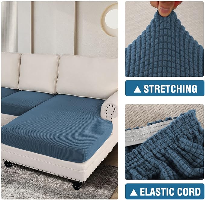 H.VERSAILTEX Sectional Couch Covers 3 Pieces Sofa Seat Cushion Covers L Shape Separate Cushion Couch Chaise Cover for Both Left/Right Sectional Couch (Seat Only: 1 Chaise + 2 Sofa, Dusty Blue)