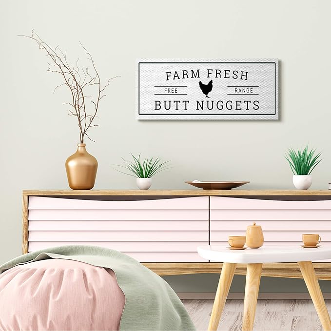 Farm Fresh Butt Nuggets Humor, 13 x 30 Inch Canvas Wall Art | Stupell Industries | 30 x 13 Inches, Easy to Hang and Sturdy, Made in USA, by Susan Ball