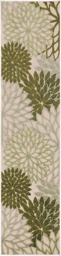 Nourison Home Aloha 8' Runner Ivory Green Fabric Tropical Area Rug (8' Runner)