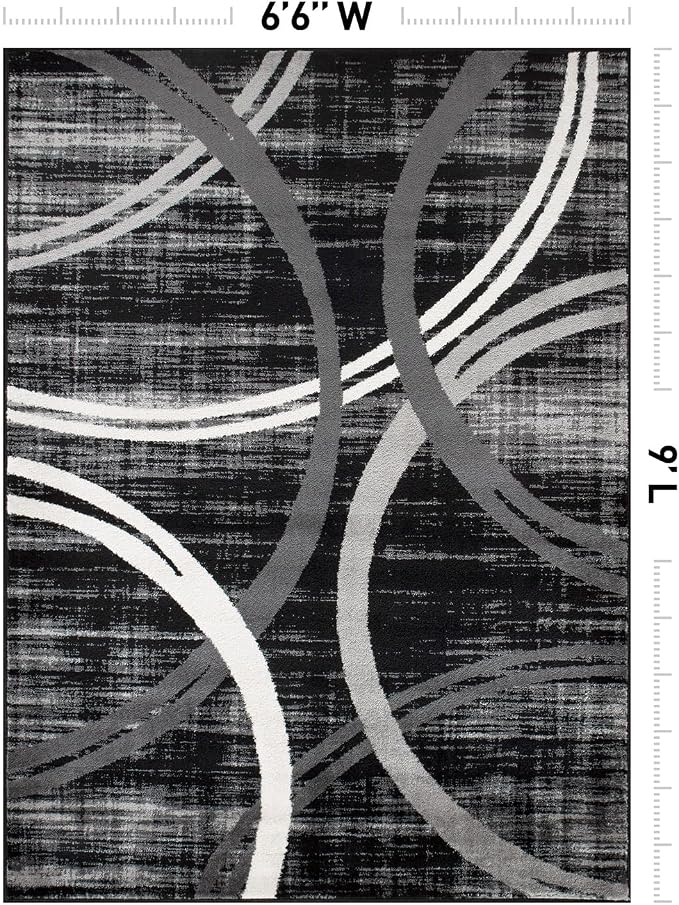 Rugshop Wavy Circles Modern Fade-Resistant Area Rug Black 6'6" x 9' | High Traffic,Fade Resistant, Living Room, Bedroom, Dining Room, Home Office, Kitchen, Entryway, Hallway, Nursery,Basement