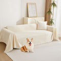 MYSKY HOME Sofa Covers Couch Cover Chenille Sofa Cover Sectional Couch Covers for 2 Cushion Couch Sofa Living Room Futon L Shaped Sofa Slipcovers for Dogs and Pets, Beige, 71"x 134"