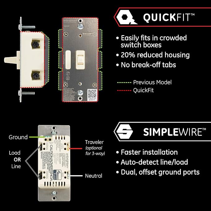 Enbrighten Z-Wave On/Off Switch, Toggle, Light Almond, 1 Pack | Line/Load Swapping, 3-Way Ready, Repeater and Range Extender, Hub Required, Works with Alexa & Google Home