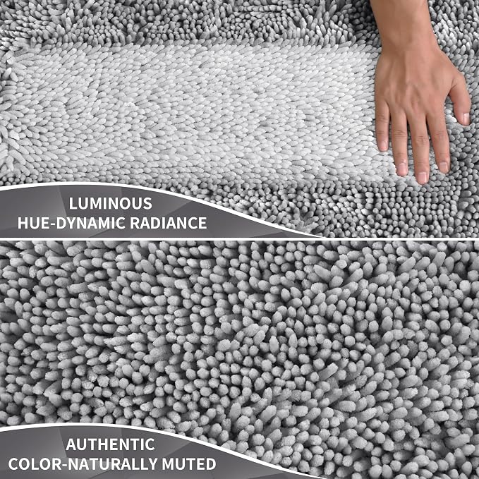Yimobra Large Bathroom Rug Non Slip 36x24 Inch, Extra Thick Soft Absorbent Chenille Bath Mat, Machine Washable Bath Rugs for Bathroom Floor, Tub and Shower, Home Decor Accessories, Light Grey
